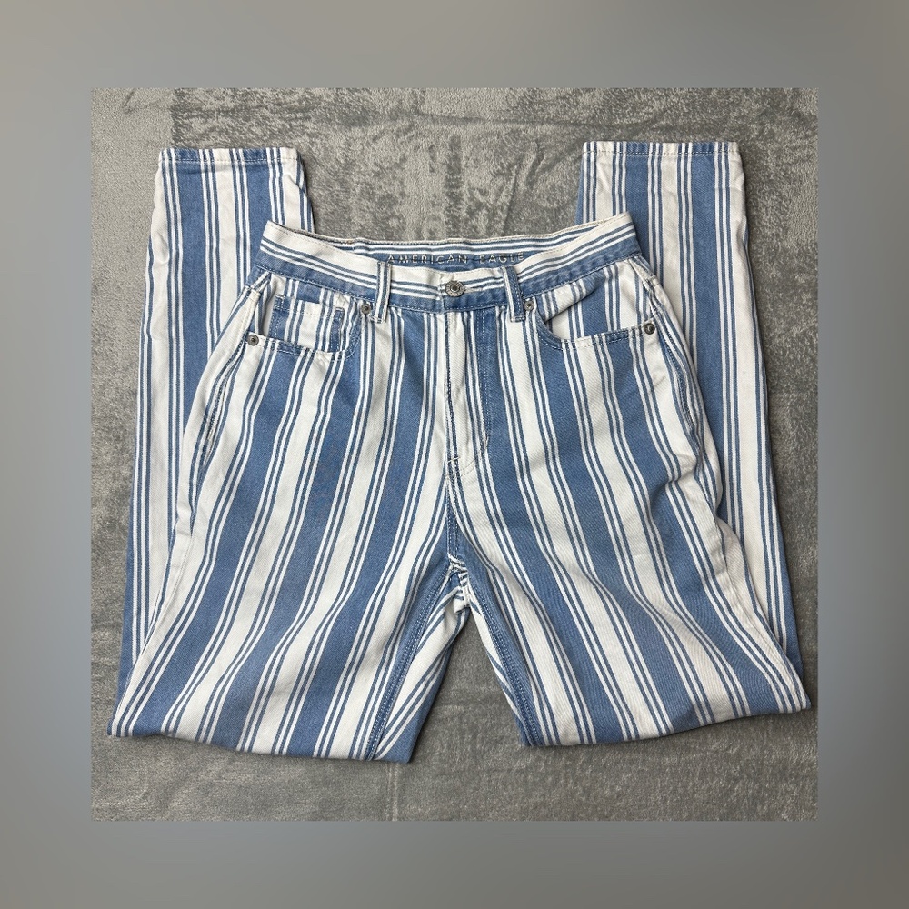 American Eagle Outfitters Mom Denim Jeans Women's Sz 0 Striped Blue White